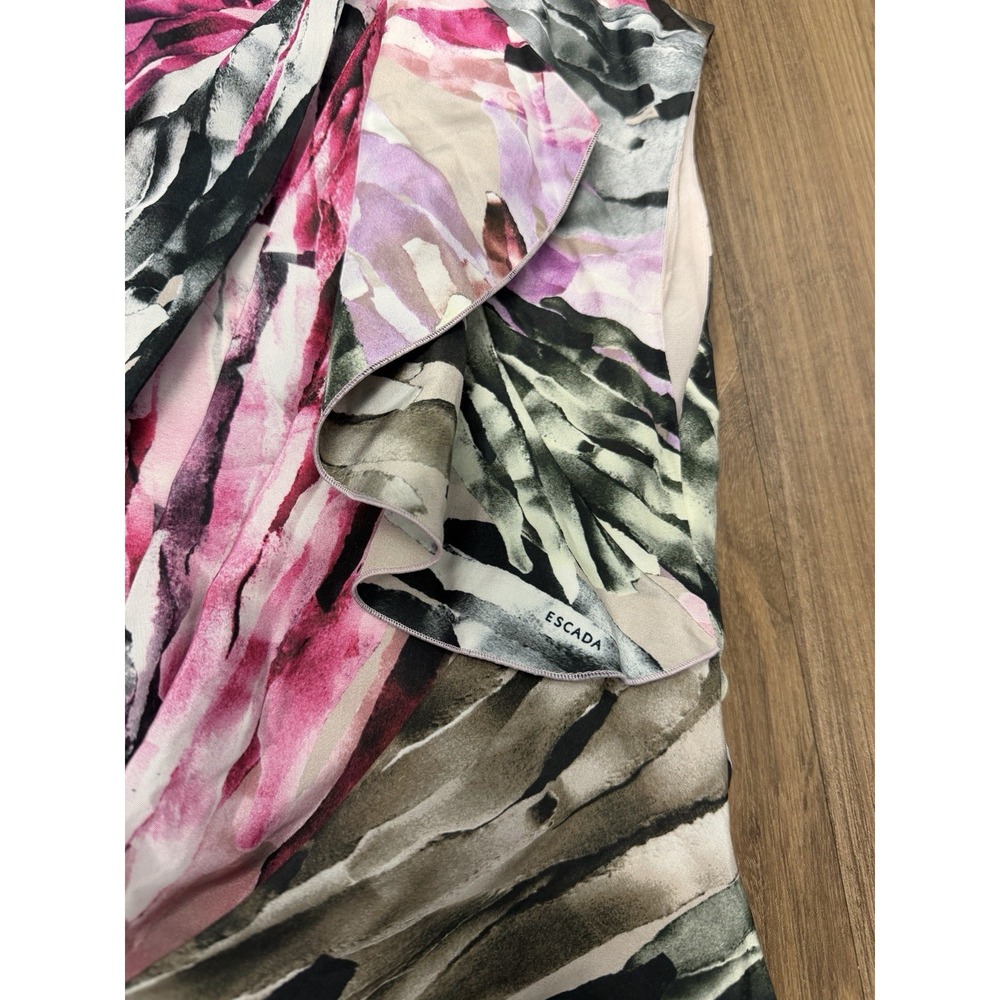 Escada‎ Silk Asymmetrical Artsy Brush Stroke Pink Mini Dress Summer Cocktail - Picture 4 of 9